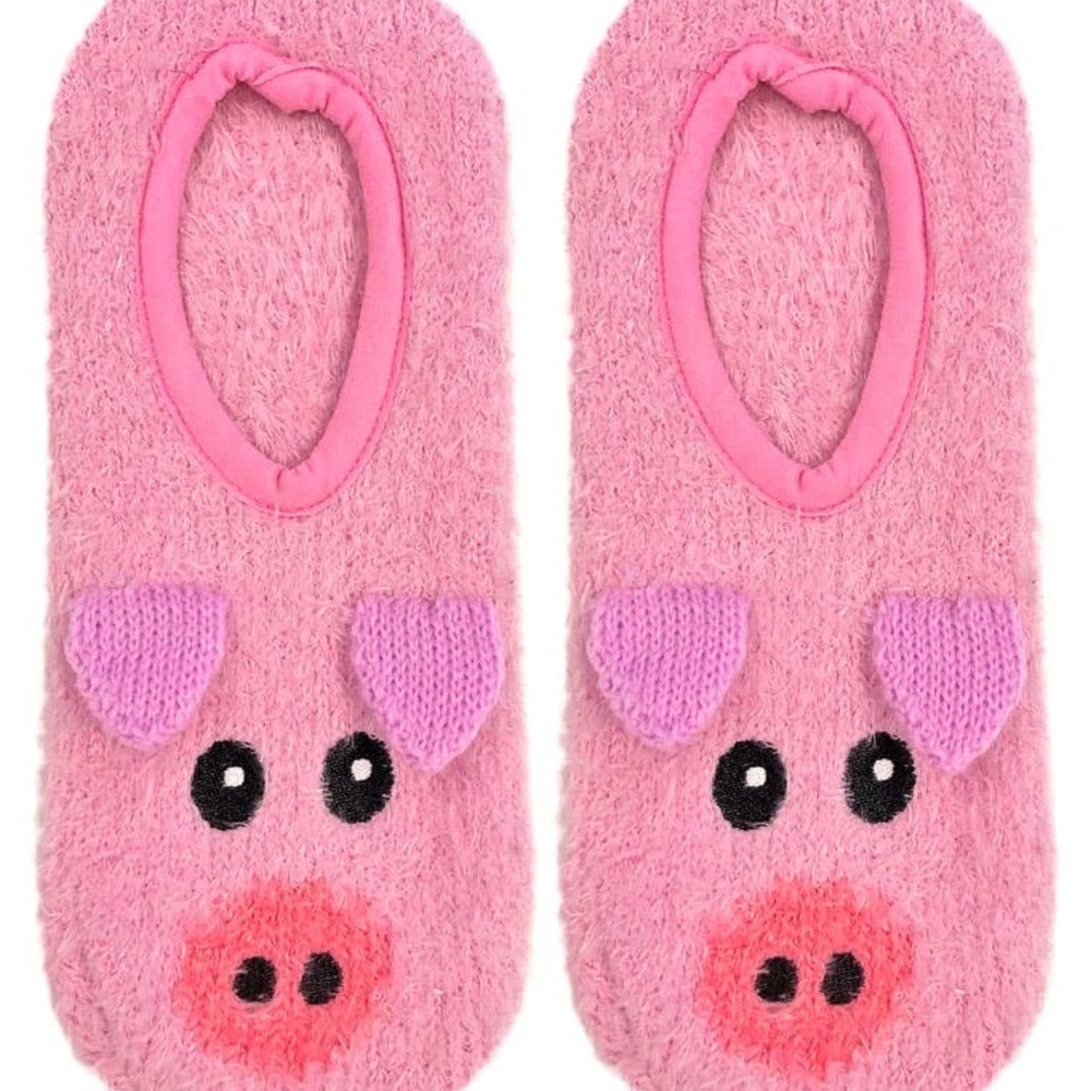 Fuzzy Slipper Socks w/ 3D Ears - Piggy - Pink - Picture 3 of 3